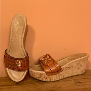 VEUC Coach Cork Wedge Slides w/ Brass Logo